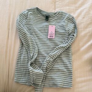 wild fable Sage Green & White Striped Long Sleeve Tee
